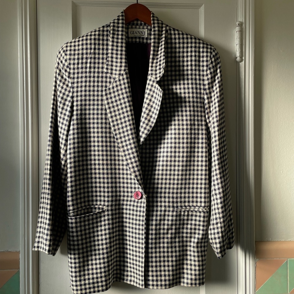Vintage navy and white print blazer
